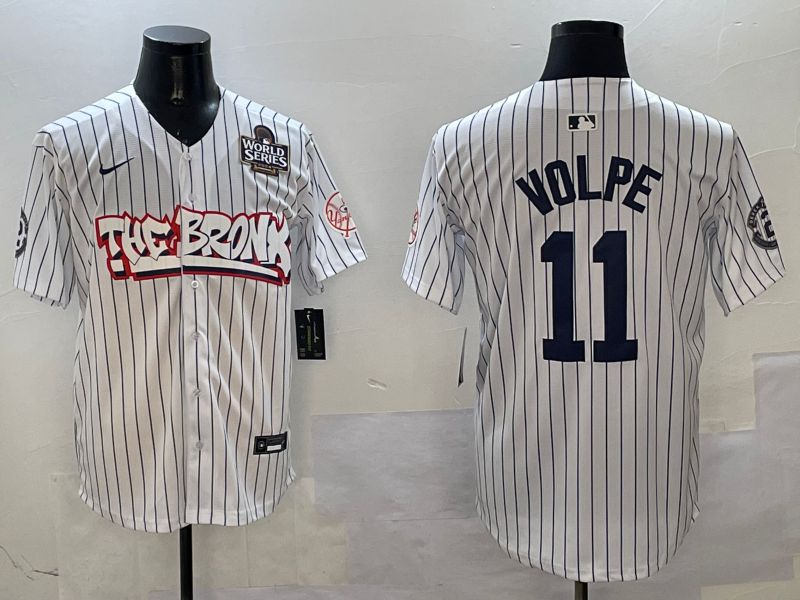 Men New York Yankees 11 Volpe White Stripe four generations Joint Name 2025 Nike MLB Jersey style 7